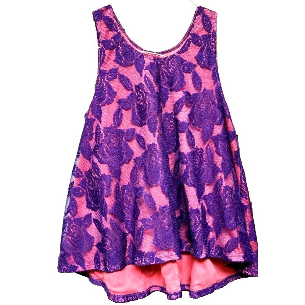 Lace Purple Roses Relaxed Fit Tank XL by Cherokee Boho Hippie Artsy